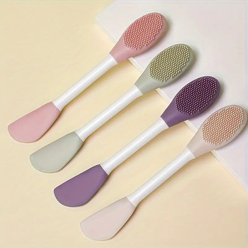 UK-0356 Beauty Silicone Face Mask Applicator Makeup Brush Double-Ended Facial Mask Brush for Mud, Clay, Charcoal Mixed Mask，Soft Makeup Beauty Brush Tools for Apply Cream, Lotion (1PC Multi Color)