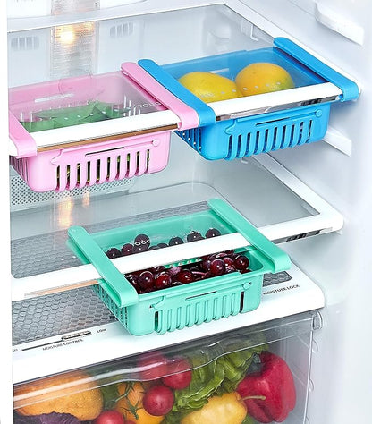 UK-0199 Fridge Storage Basket Expandable Fridge Storage Rack Tray Fridge Space Saver Food Organizer, Multicolor (Pack of 4)