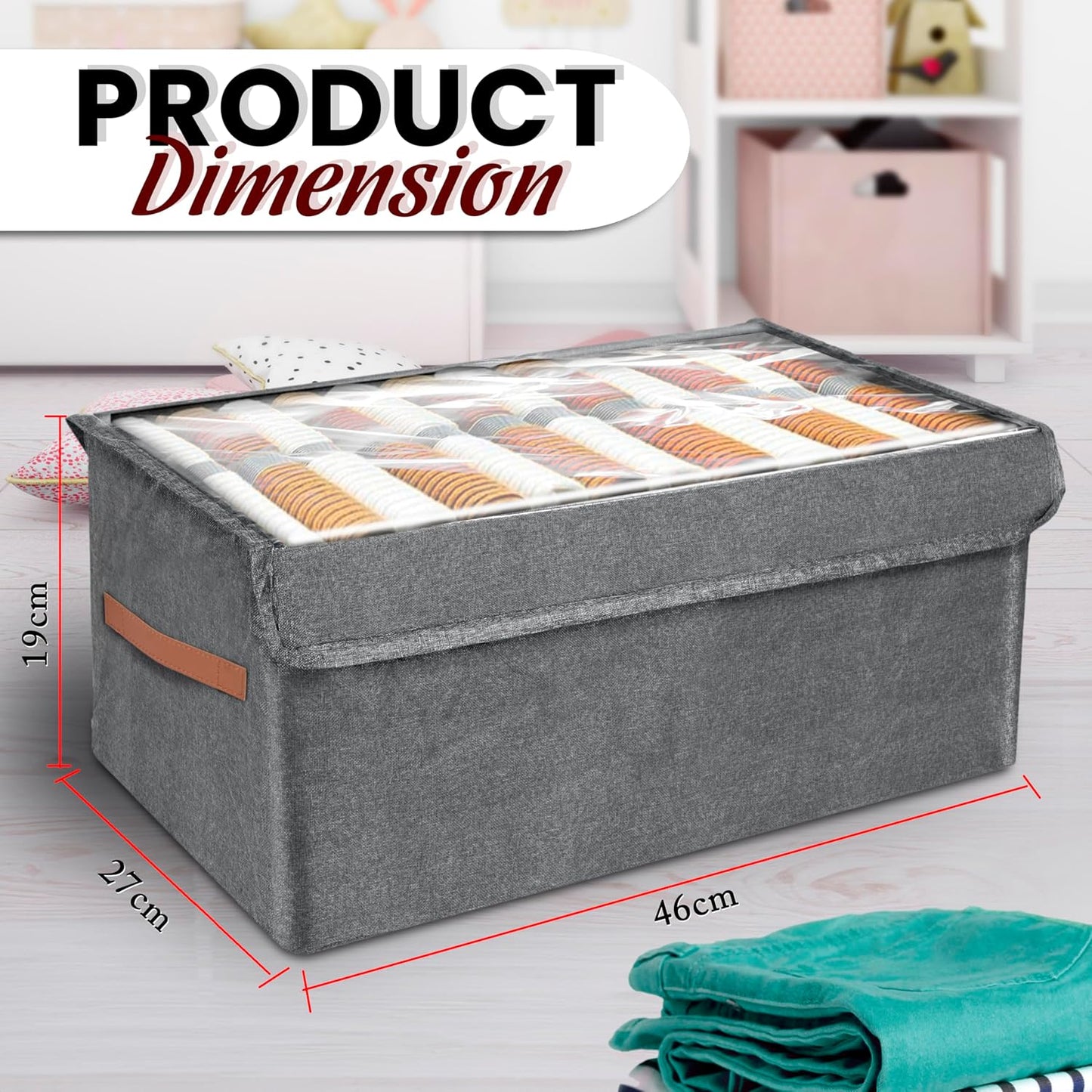 UK-0855 Storage Bins With Lids, Transparent Lids Window Fabric Storage Boxes, Foldable Storage Baskets With Handles, Closet Organizers And Storage Bins For Clothes