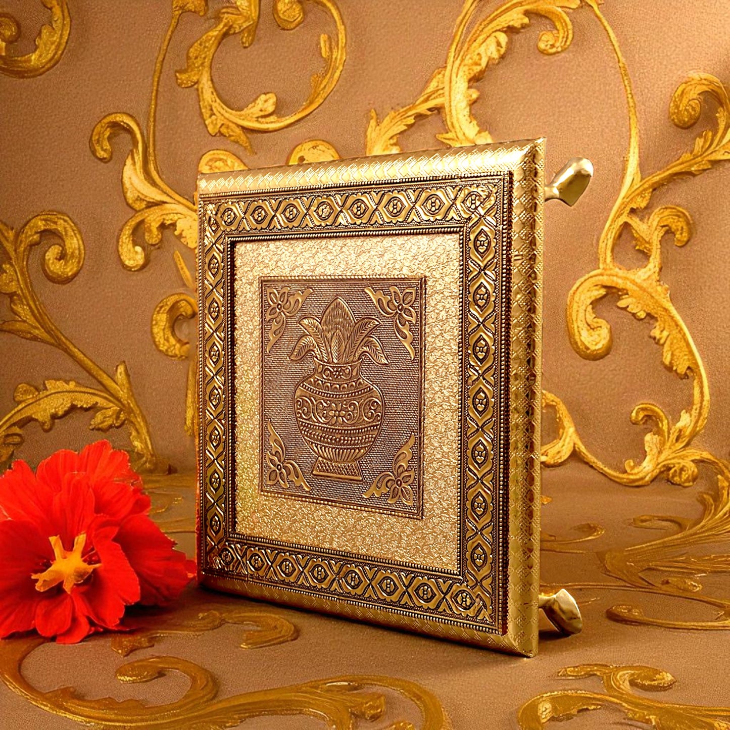 UK-1006 Golden - Square Pooja Chowki Patla/Bajot (20×20 CM / 1 Pc)