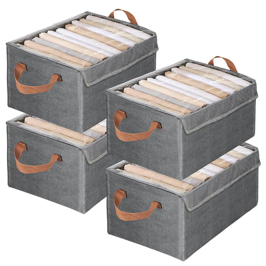 UK-0855 Storage Bins With Lids, Transparent Lids Window Fabric Storage Boxes, Foldable Storage Baskets With Handles, Closet Organizers And Storage Bins For Clothes