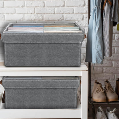 UK-0855 Storage Bins With Lids, Transparent Lids Window Fabric Storage Boxes, Foldable Storage Baskets With Handles, Closet Organizers And Storage Bins For Clothes