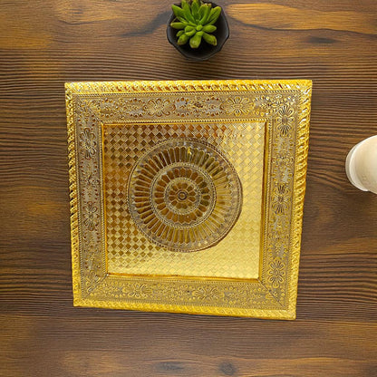 UK-1006 Golden - Square Pooja Chowki Patla/Bajot (20×20 CM / 1 Pc)