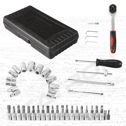 UK-0066 46 in 1 Heavy Duty 1/4" Combinational Ratchet Socket Wrench Spanner 46 Pieces Chrome Vanadium Hand Tool Kit Set For Repairing Work, DIY, Auto Repairs Car & Bike