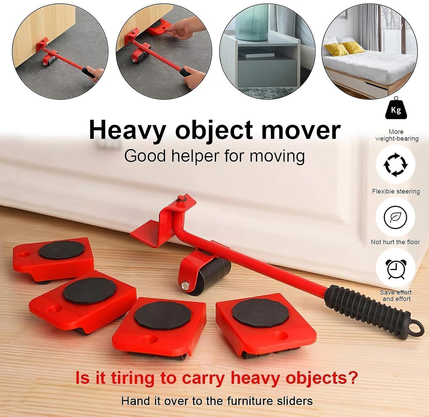 UK-0200 Furniture Lifter Mover Tool Set, Furniture Moving Roller Wheel Set for Washing Machines, Fridge,Sofa, Wardrobes Adjustable Height