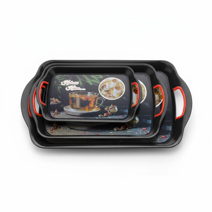 UK-0973 Premium Serving Tray Set of 3  Plastic Material Glossy Finish BPA Free Trays for Kitchen and Office and Home Decor