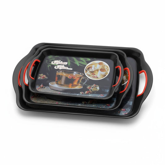 UK-0973 Premium Serving Tray Set of 3  Plastic Material Glossy Finish BPA Free Trays for Kitchen and Office and Home Decor