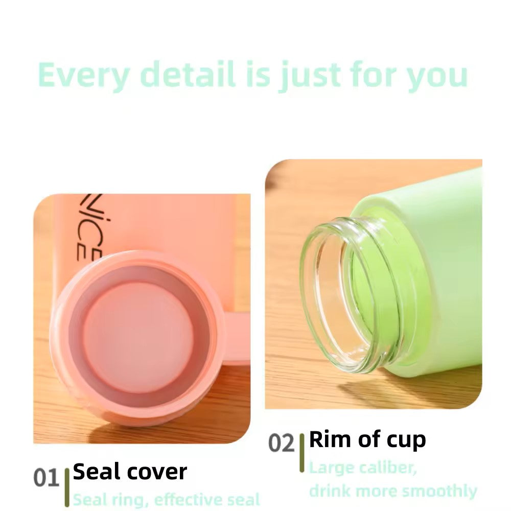 UK-0359 glass water bottle 400ml Glass Water Bottle with silicone protection sleeve cover