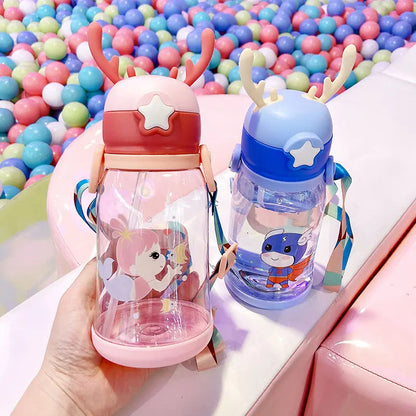 UK-0603 Cute cartoon children antlers kawaii kids water bottle school large capacity girls/boys  portable water bottles child