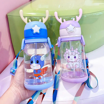 UK-0603 Cute cartoon children antlers kawaii kids water bottle school large capacity girls/boys  portable water bottles child