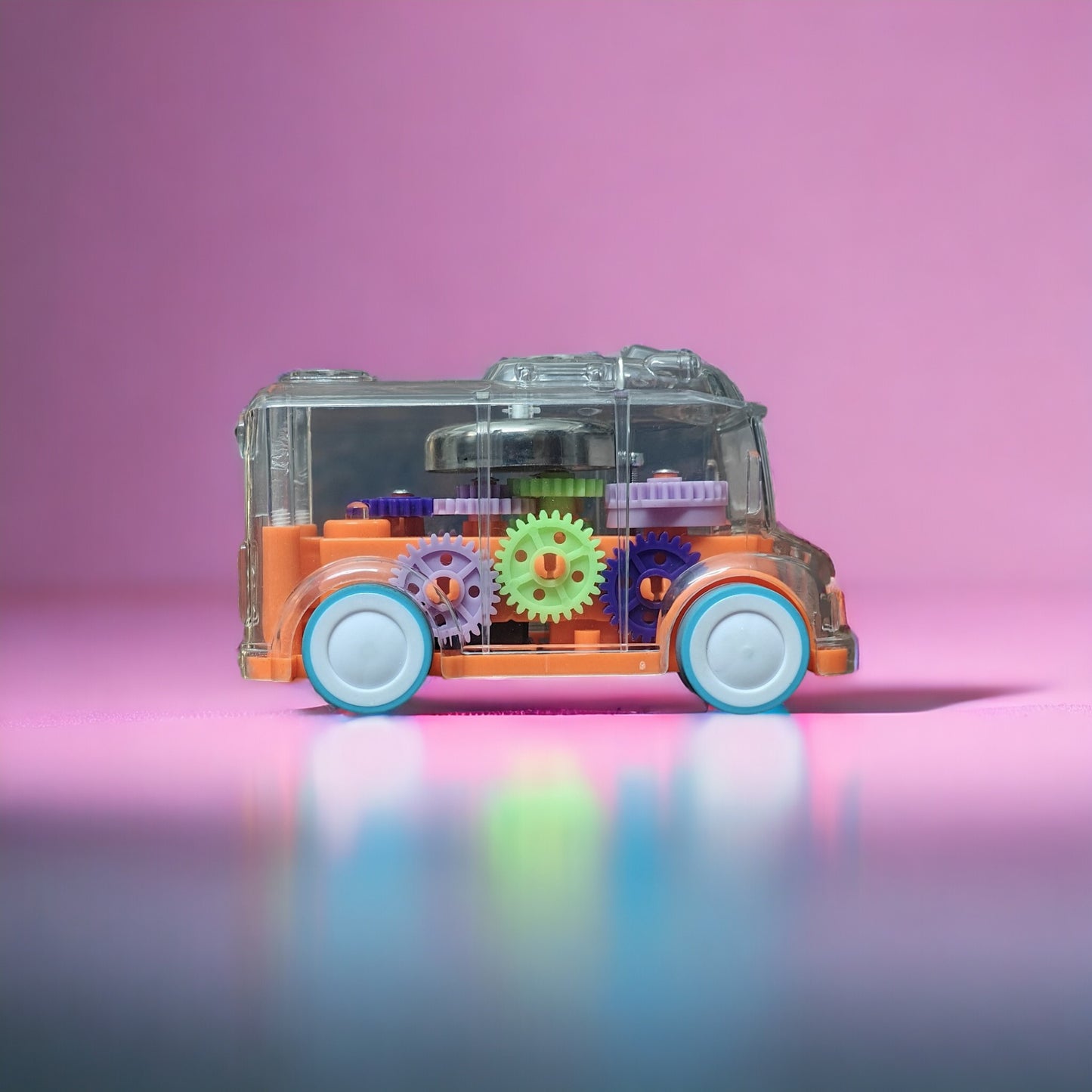 UK-0334 transparent Gear Bus for Kids Friction Powered Mini School Bus with Tinkling Sound and Light Toy for Kids