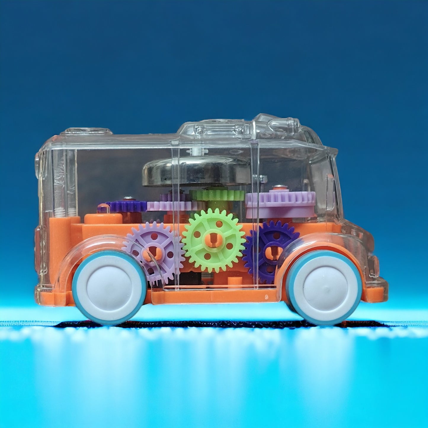 UK-0334 transparent Gear Bus for Kids Friction Powered Mini School Bus with Tinkling Sound and Light Toy for Kids