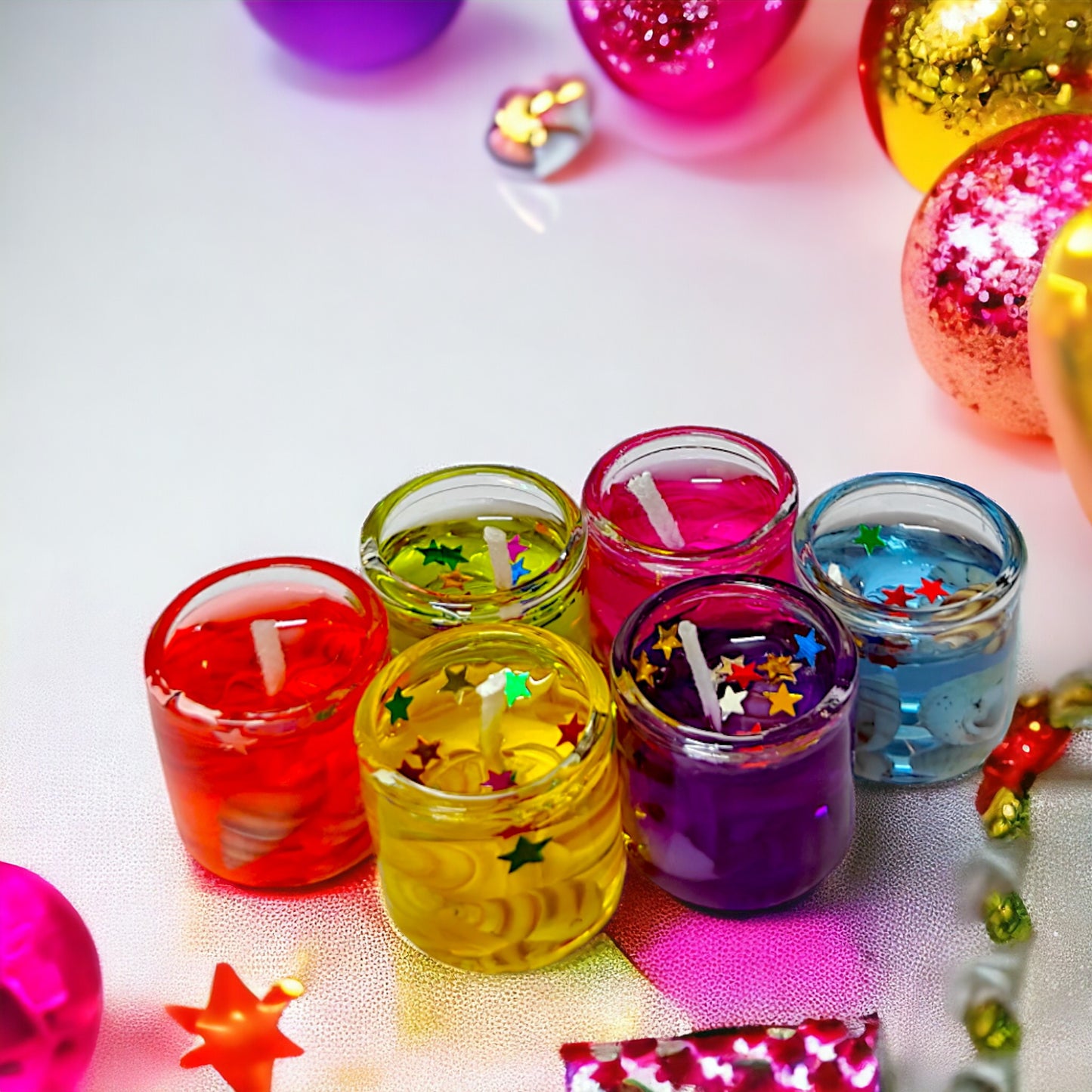 UK-0639 Cute Little Mini Gel Wax Glass Candles for Home Decoration Jelly Candles for Diwali (pack of 6)