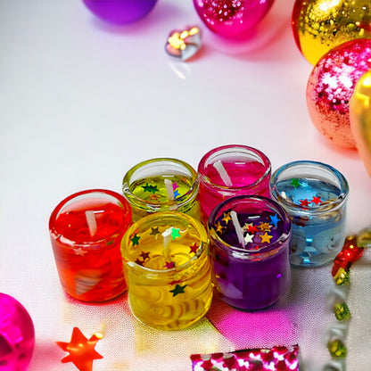 UK-0639 Cute Little Mini Gel Wax Glass Candles for Home Decoration Jelly Candles for Diwali (pack of 6)