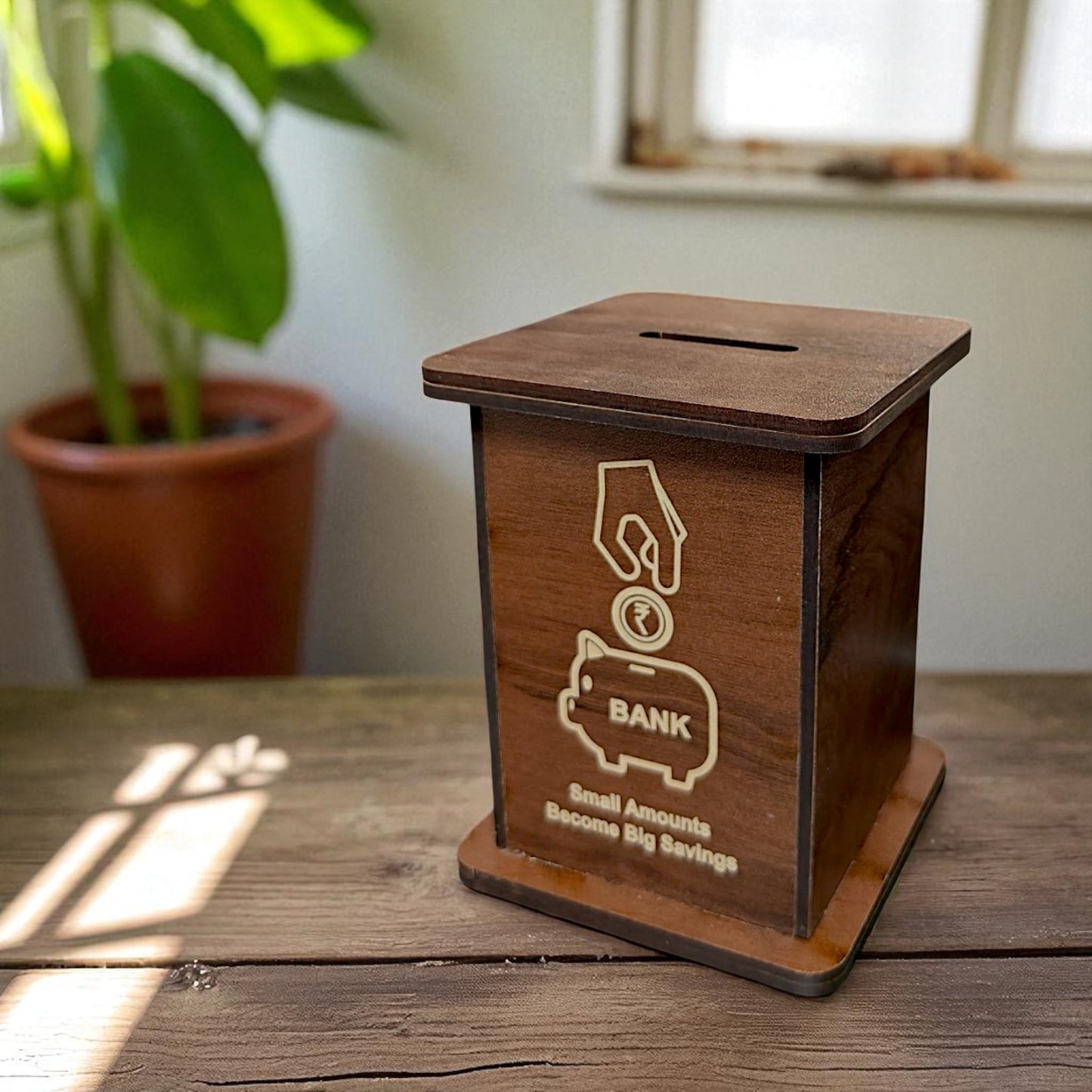 UK-0902 Wooden Money Classic Bank | Big Master Size Piggy Bank | Storage for Kids and Adults, Antique