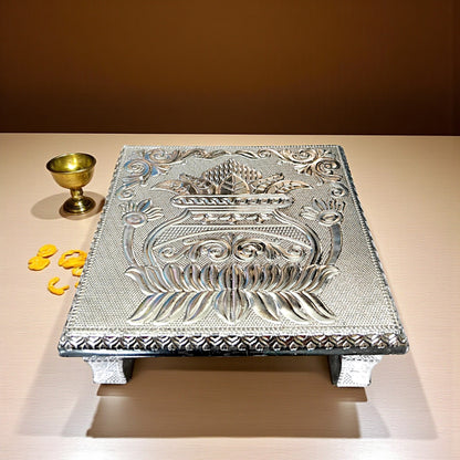 Antique Silver Kalash Design Chowki For All Purpose Bajot