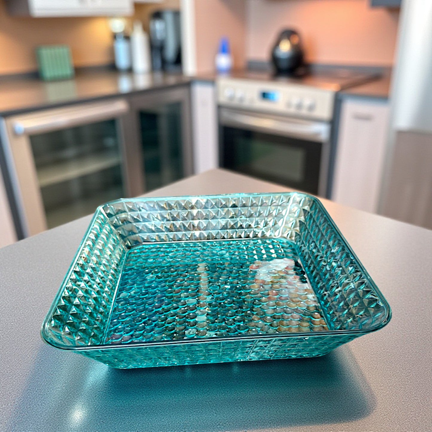 UK-1005 Square Crystal Glass Tray, Serving Tray, Fruit Tray MULTICOLOR  ( 9 X 9 INCH )