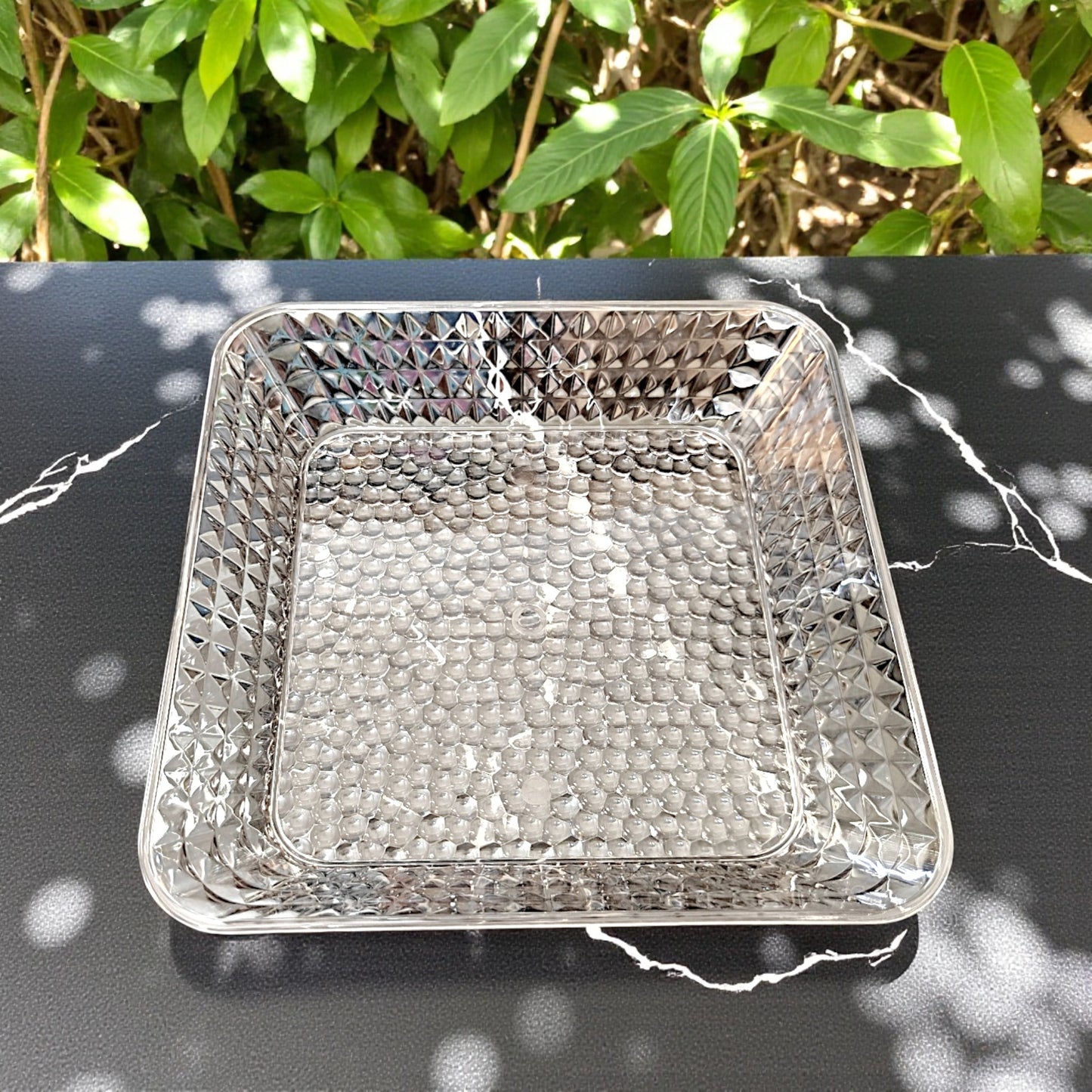 UK-1005 Square Crystal Glass Tray, Serving Tray, Fruit Tray MULTICOLOR  ( 9 X 9 INCH )
