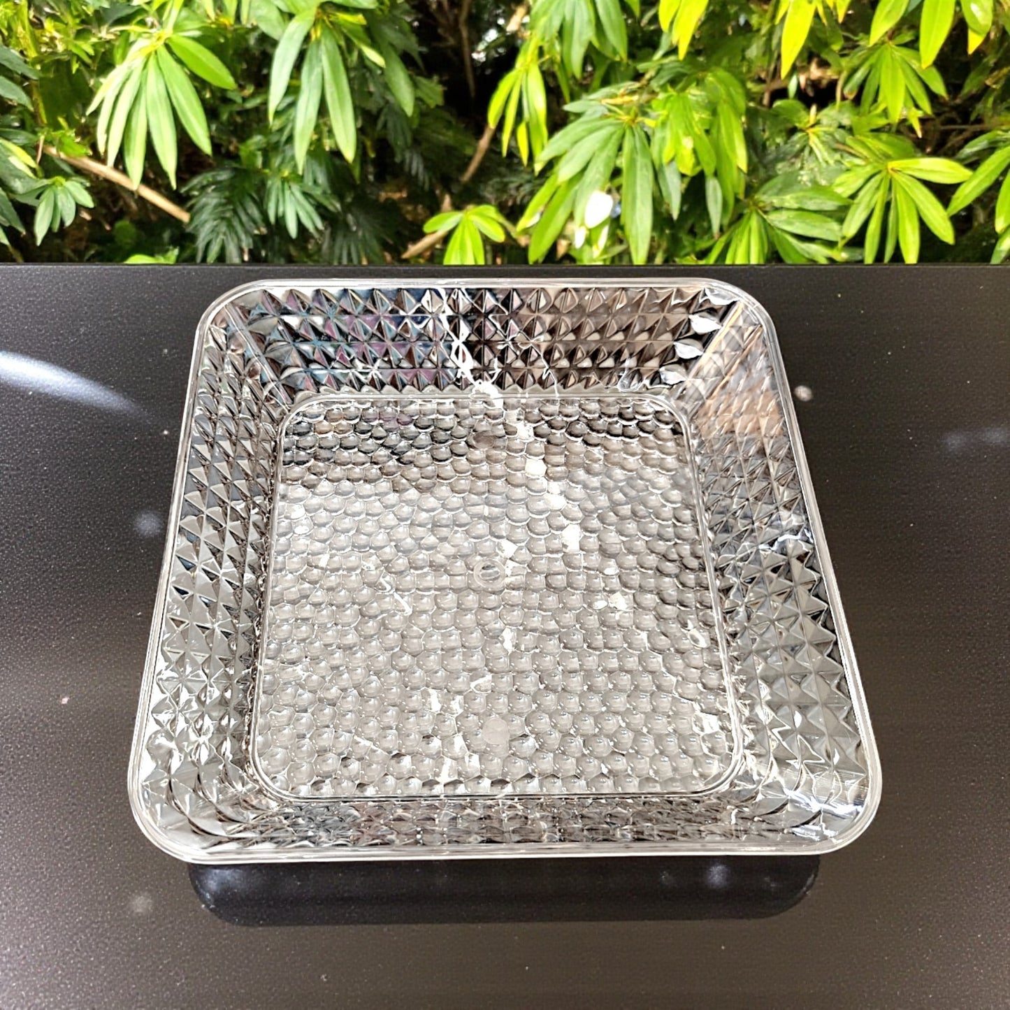 UK-1005 Square Crystal Glass Tray, Serving Tray, Fruit Tray MULTICOLOR  ( 9 X 9 INCH )