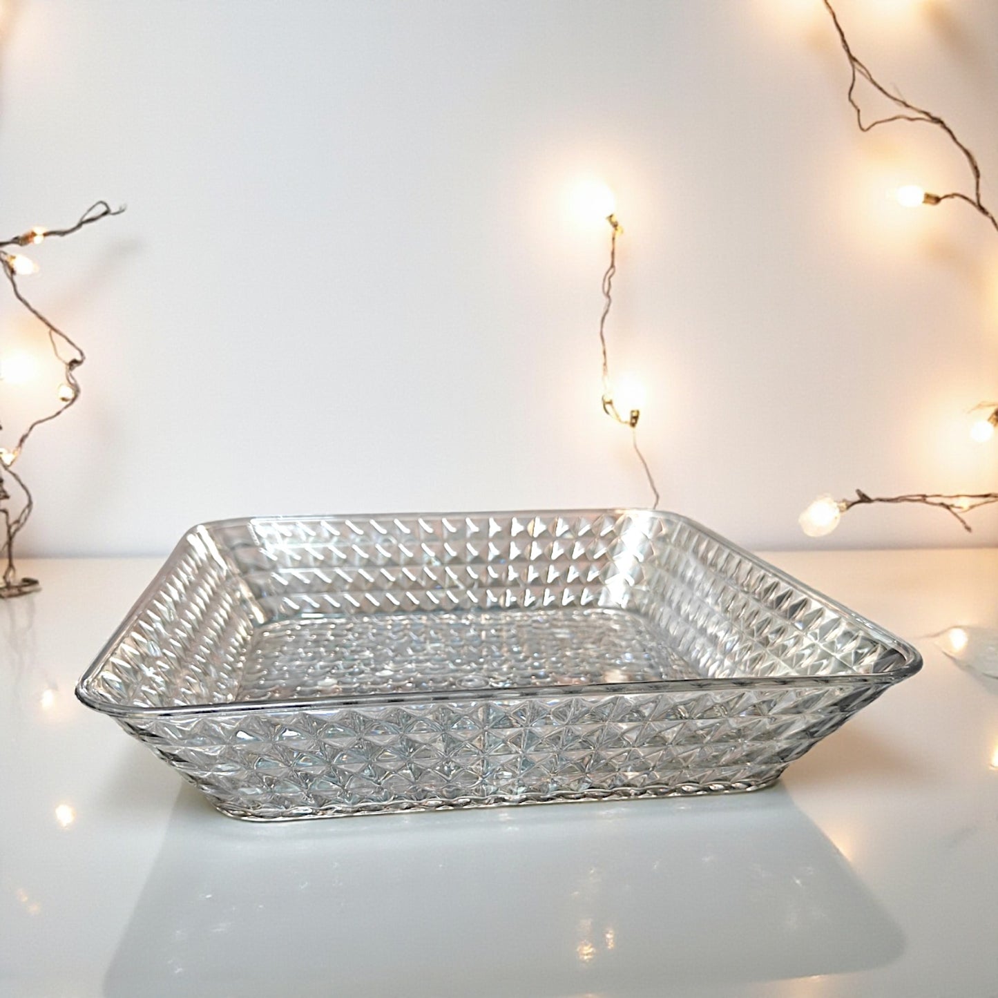 UK-1005 Square Crystal Glass Tray, Serving Tray, Fruit Tray MULTICOLOR  ( 9 X 9 INCH )