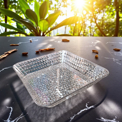 UK-1005 Square Crystal Glass Tray, Serving Tray, Fruit Tray MULTICOLOR  ( 9 X 9 INCH )