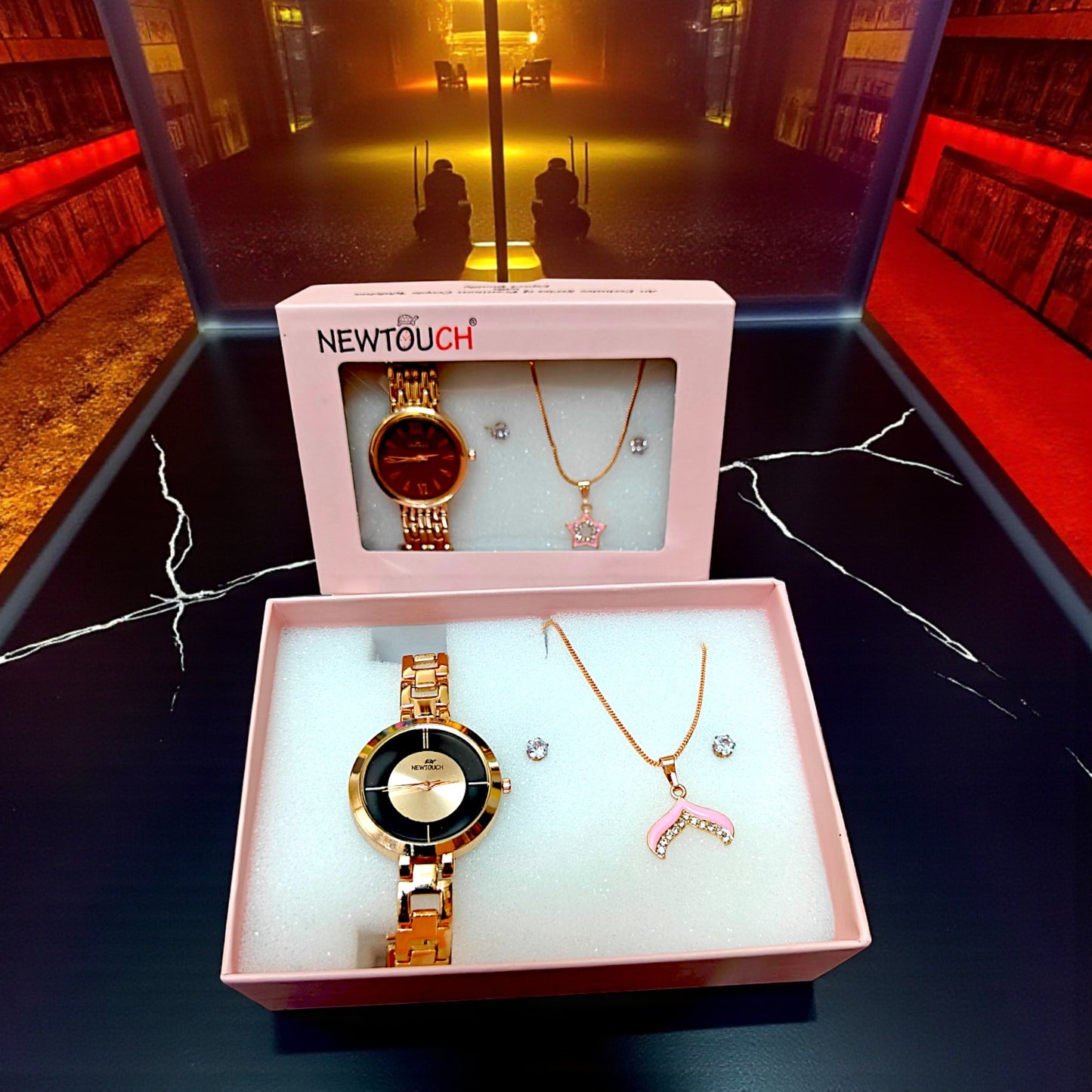 UK-1013 Stylish Women Watch and Necklace With Earring Combo Gift (Specially for Gifting) MULTIDESIGN