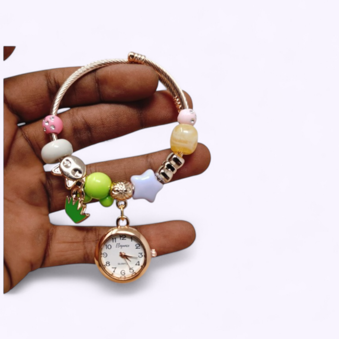UK-0991 Bracelet Watch Women and Girls Fashion Stainless Steel Beaded Adjustable Quartz Watch Bangle Jewellery Friendship Bracelet (Random Pearl Designs)