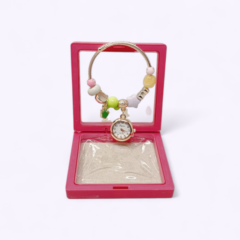 UK-0991 Bracelet Watch Women and Girls Fashion Stainless Steel Beaded Adjustable Quartz Watch Bangle Jewellery Friendship Bracelet (Random Pearl Designs)