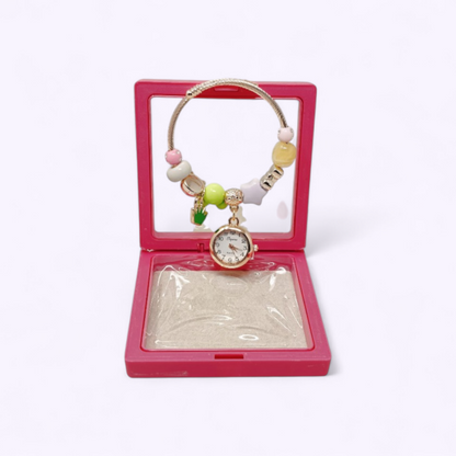 UK-0991 Bracelet Watch Women and Girls Fashion Stainless Steel Beaded Adjustable Quartz Watch Bangle Jewellery Friendship Bracelet (Random Pearl Designs)