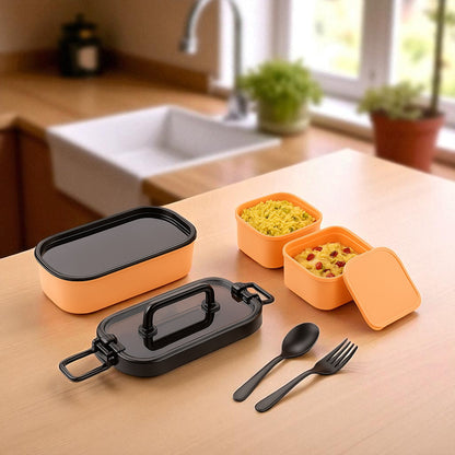 UK-0933 3-Compartment Lunch Box for Office Men and Lunch Box for Kids, Portable Double-Layer Lunch Box with Cutlery and Lid,Microwave Safe Lunch Boxes