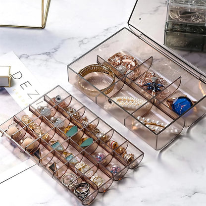 UK-0355  Clear Acrylic Jewelry Organizer Box with 2 Drawers and 30 Compartments, Small Dustproof Jewelry Box for Women and Girls, Earring Display Holder