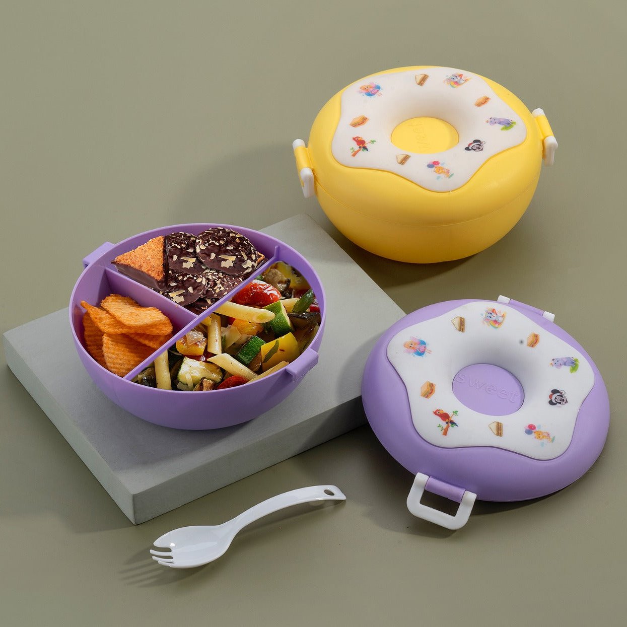 UK-0557 Kids Donut Shaped Double Insulated Lunch Box (Multi Color)