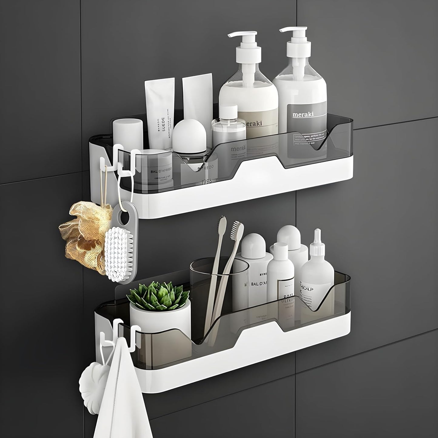 UK-0677 Shelf Organizer,Wall Mounted Shelf Hardware,Separable Shower Wall Self Adhesive Storage Racks