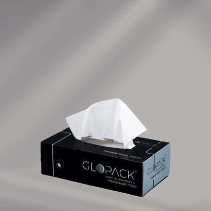 UK-0883 Glopack Facial Tissue Napkins, 100 Pulls , Soft And Absorbent Napkin, White Paper Daily Use Napkins