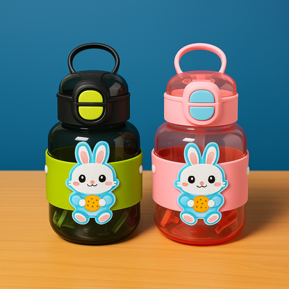 UK-0923 Cute Bear Water Bottle | Customizable Bottle with Stickers | Leak Proof Straw Bottle For School/Travel/Picnic/Outdoor