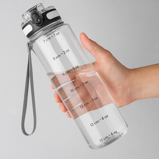 UK-0919 900ML Capacity Belt Straw Transparent Motivational Water Bottles with Time Marker Leak proof & break-proof | Best Usage for Office/School/College/Gym/Travel Bottle | BPA-Free Fitness Sports Bottle