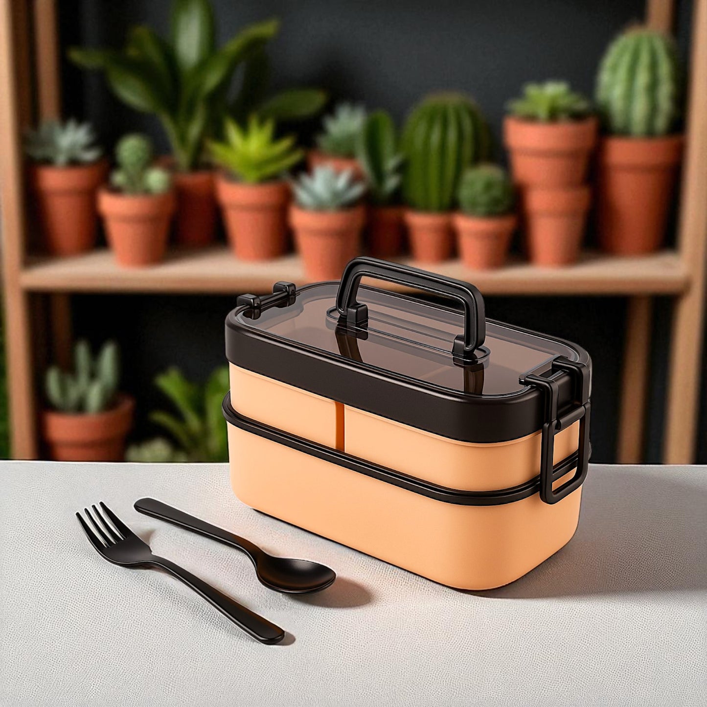 UK-0933 3-Compartment Lunch Box for Office Men and Lunch Box for Kids, Portable Double-Layer Lunch Box with Cutlery and Lid,Microwave Safe Lunch Boxes