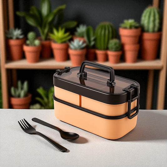 UK-0933 3-Compartment Lunch Box for Office Men and Lunch Box for Kids, Portable Double-Layer Lunch Box with Cutlery and Lid,Microwave Safe Lunch Boxes