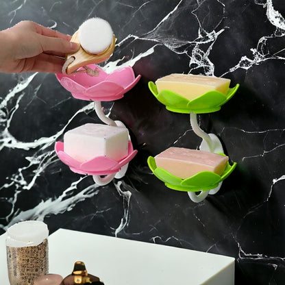 UK-0343  Wall- Mounted Drain Soap Box Double Layer Lotus Flower Shaped Soap Tray Removable Soap Dish Non- Slip Storage Self- Adhesive Bathroom Accessories  (Multi-Color)