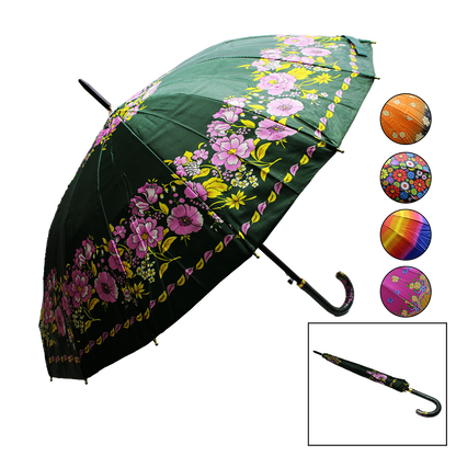 UK-0908 Colorful Flower Pattern Canopy Cross Straight Umbrella