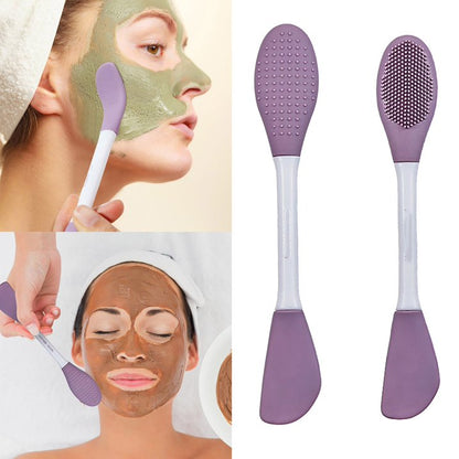 UK-0356 Beauty Silicone Face Mask Applicator Makeup Brush Double-Ended Facial Mask Brush for Mud, Clay, Charcoal Mixed Mask，Soft Makeup Beauty Brush Tools for Apply Cream, Lotion (1PC Multi Color)