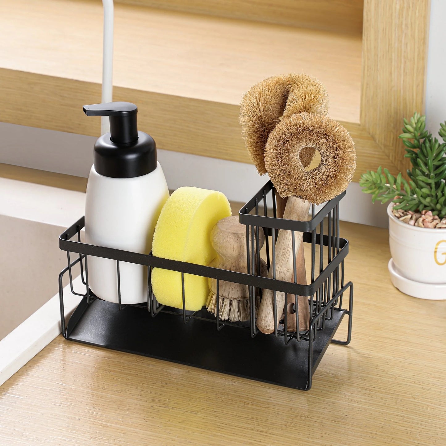 UK-1069 Sink Storage Rack, Kitchen Organiser, Stainless Steel Storage Box with Drip Tray, Suitable for Storing Sponges, Towels and Tea Towels