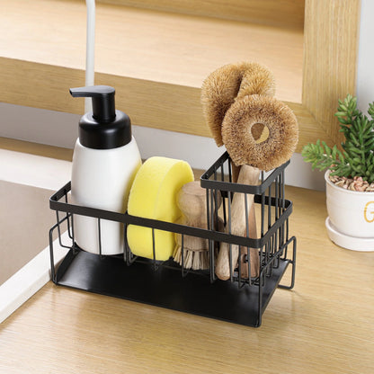 UK-1069 Sink Storage Rack, Kitchen Organiser, Stainless Steel Storage Box with Drip Tray, Suitable for Storing Sponges, Towels and Tea Towels