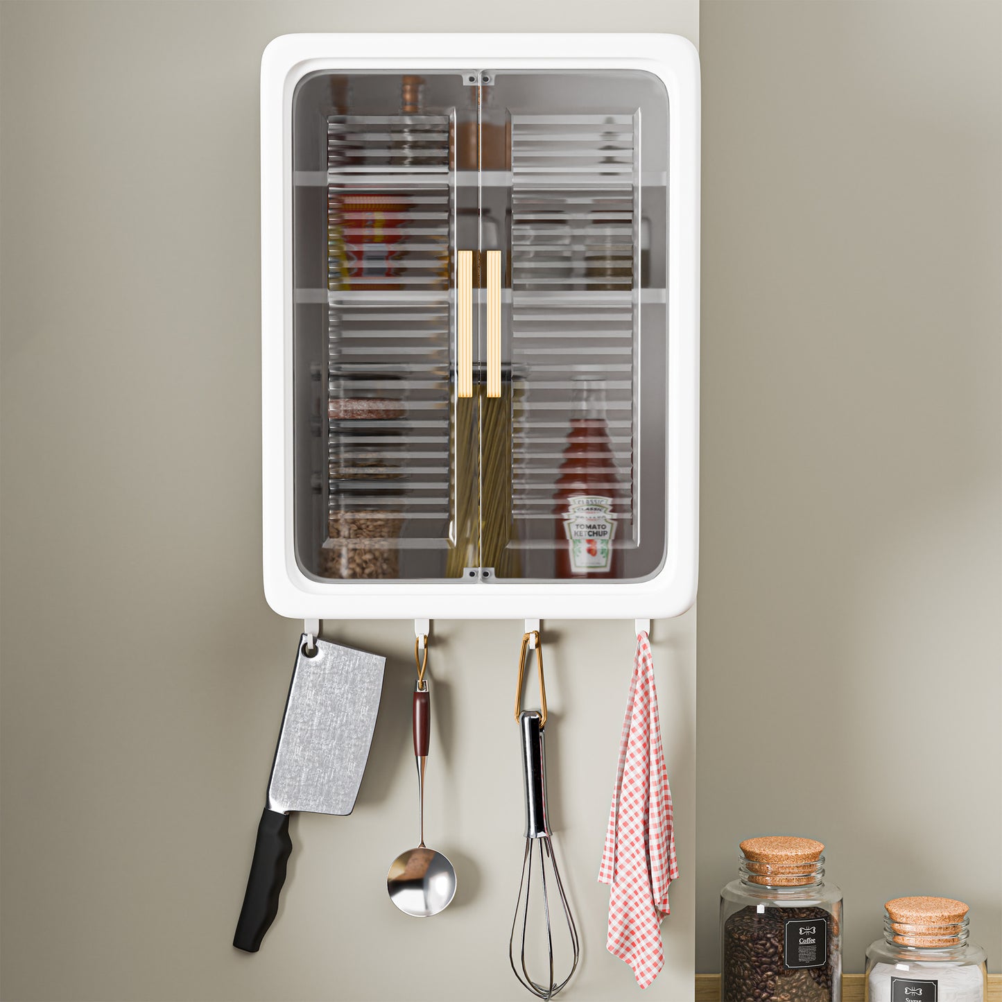 UK-1033 Plastic Wall Mounted Storage Cabinet for Kitchen and Bathroom Organizer with Adjustable Shelves & Door| Self-Adhesive No-Drill Bathroom Cupboard