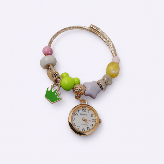 UK-0991 Bracelet Watch Women and Girls Fashion Stainless Steel Beaded Adjustable Quartz Watch Bangle Jewellery Friendship Bracelet (Random Pearl Designs)