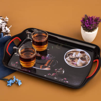 UK-0973 Premium Serving Tray Set of 3  Plastic Material Glossy Finish BPA Free Trays for Kitchen and Office and Home Decor