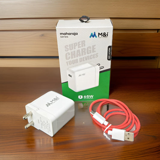 UK-0670  M&i 65W Fast Charing Adaptor & Cable Combo Compatible with OnePlus, Samsung, Realme, Xiaomi, Oppo, Vivo & Other Smartphones, Type C Charger