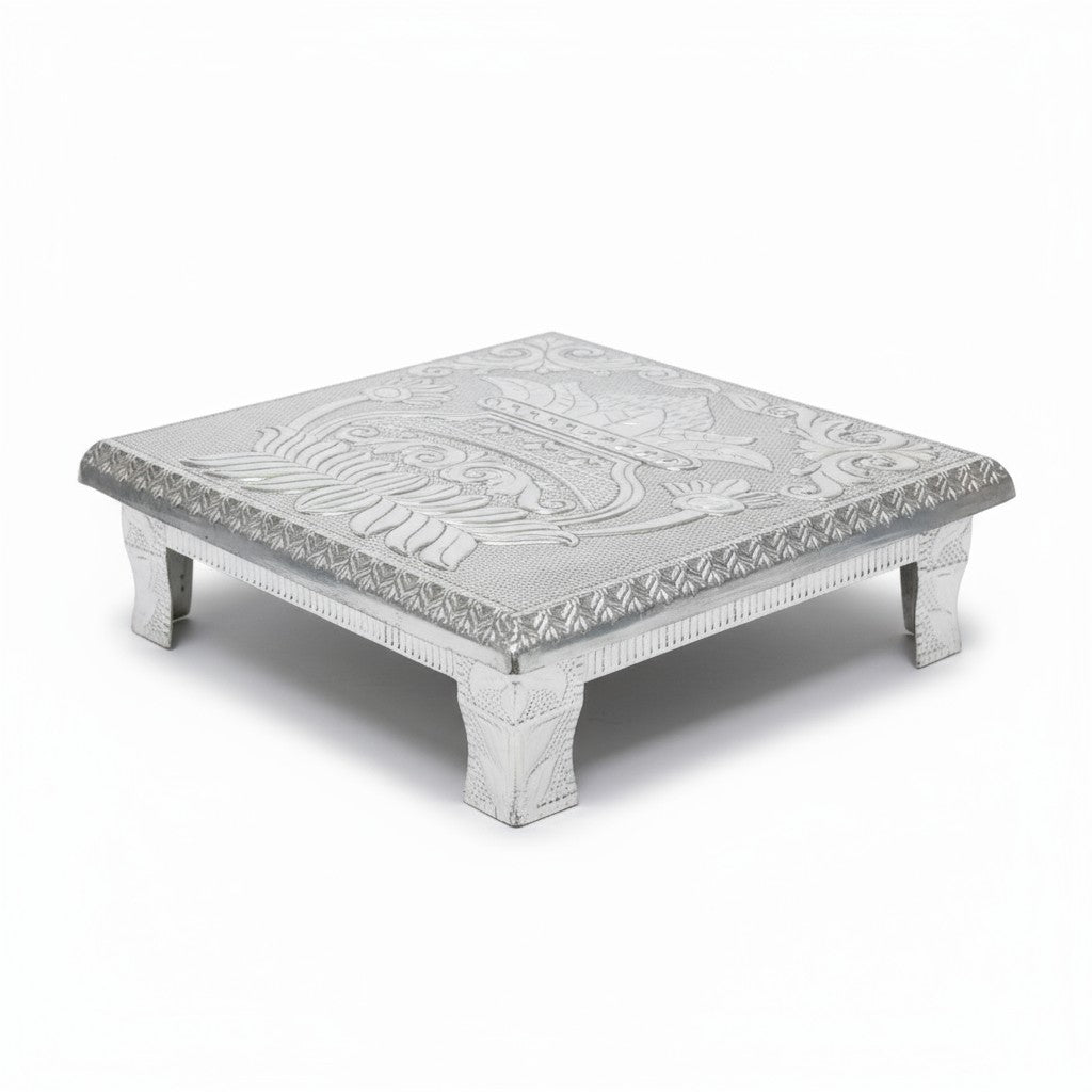 Antique Silver Kalash Design Chowki For All Purpose Bajot