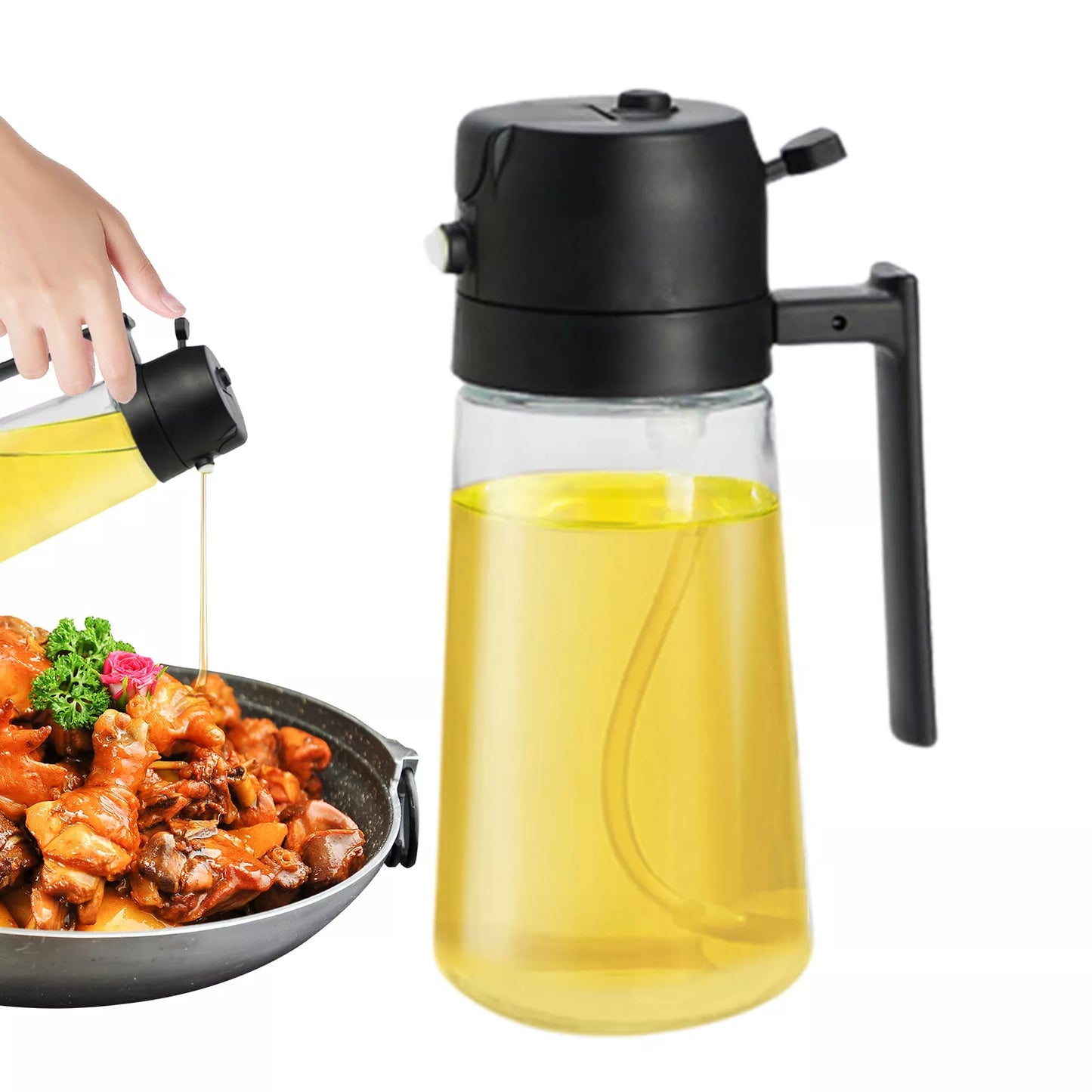 UK-0543 Oil Sprayer for Cooking 2 in 1 Olive Oil Dispenser Bottle for Kitchen Dispenser (glass bottle)