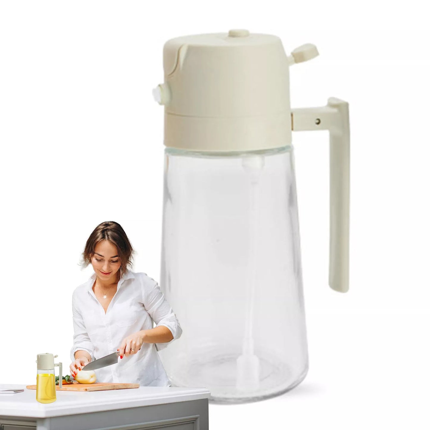 UK-0543 Oil Sprayer for Cooking 2 in 1 Olive Oil Dispenser Bottle for Kitchen Dispenser (glass bottle)